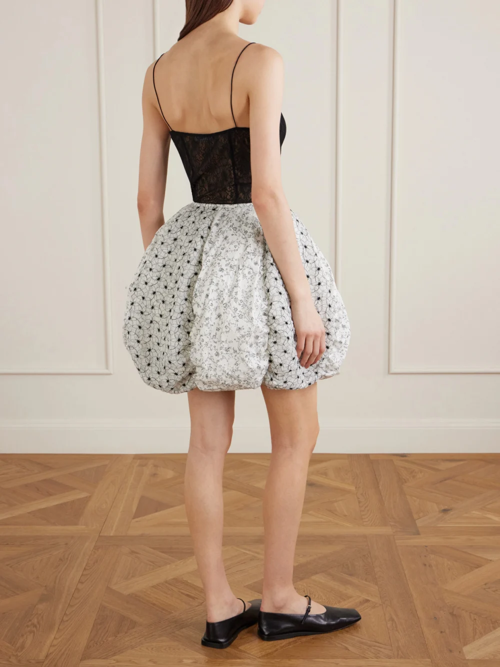 Back view of the Pauline Dujancourt Arkadina Hybrid Embroidered Cotton-blend Organza Mini Skirt