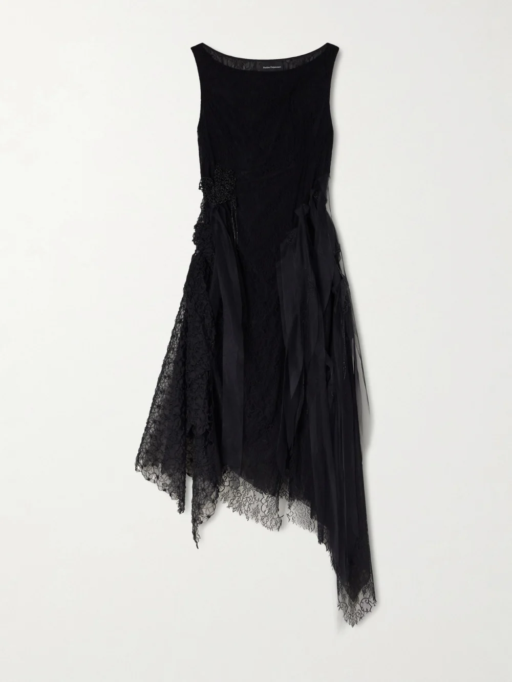 Pauline Dujancourt Bird Organza-trimmed Embroidered Lace Midi Dress in black