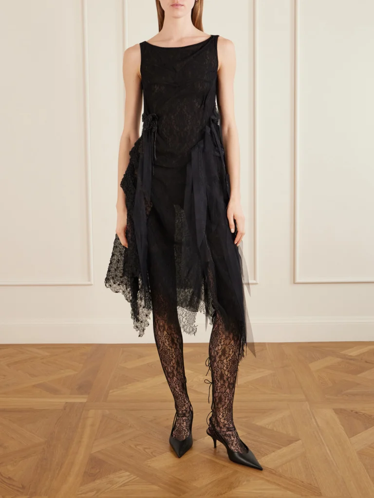 Pauline Dujancourt Bird Organza-trimmed Embroidered Lace Midi Dress