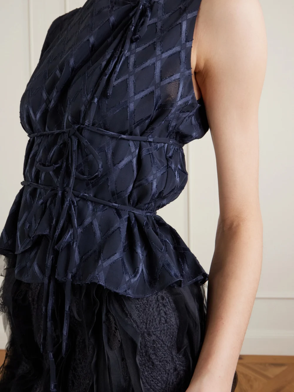 Close-up detail of the Pauline Dujancourt Diamond Chiffon Top