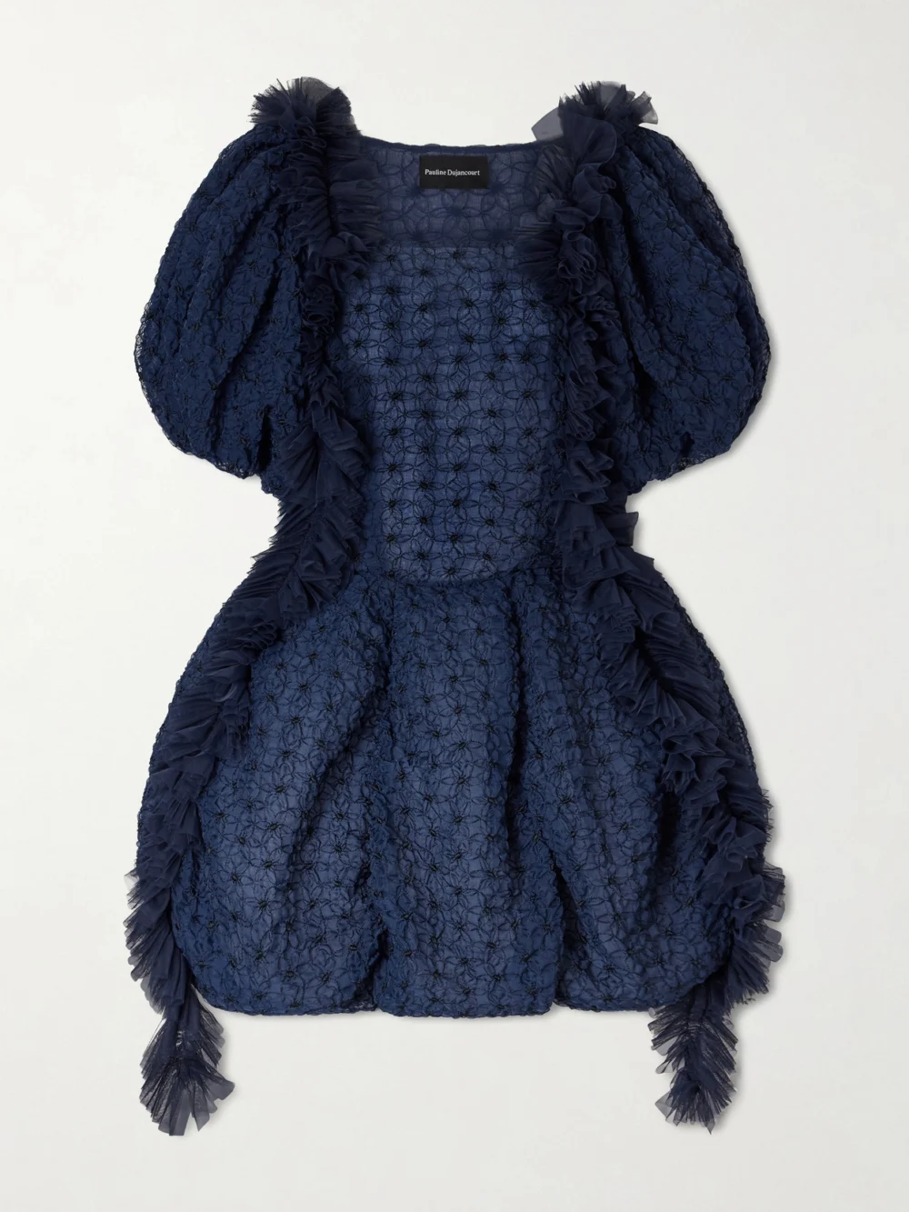 Pauline Dujancourt Flower Smocked Recycled-organza Mini Dress in navy