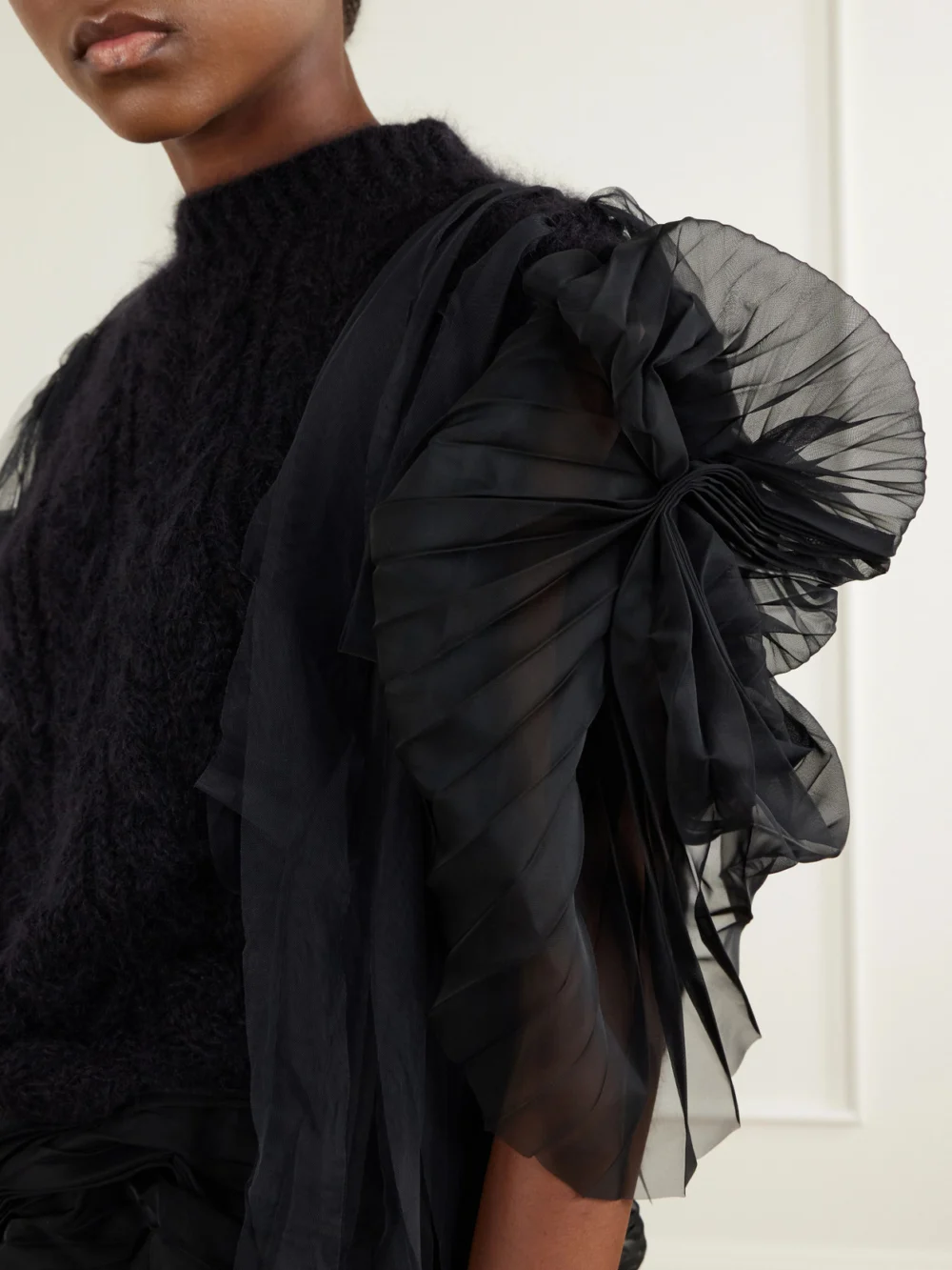 Close-up detail of the Pauline Dujancourt Francisca Tulle-trimmed Mohair-blend Sweater