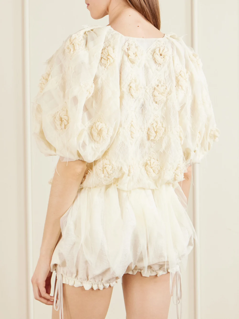Back view of the Pauline Dujancourt Lace-trimmed Embroidered Organza Jacket