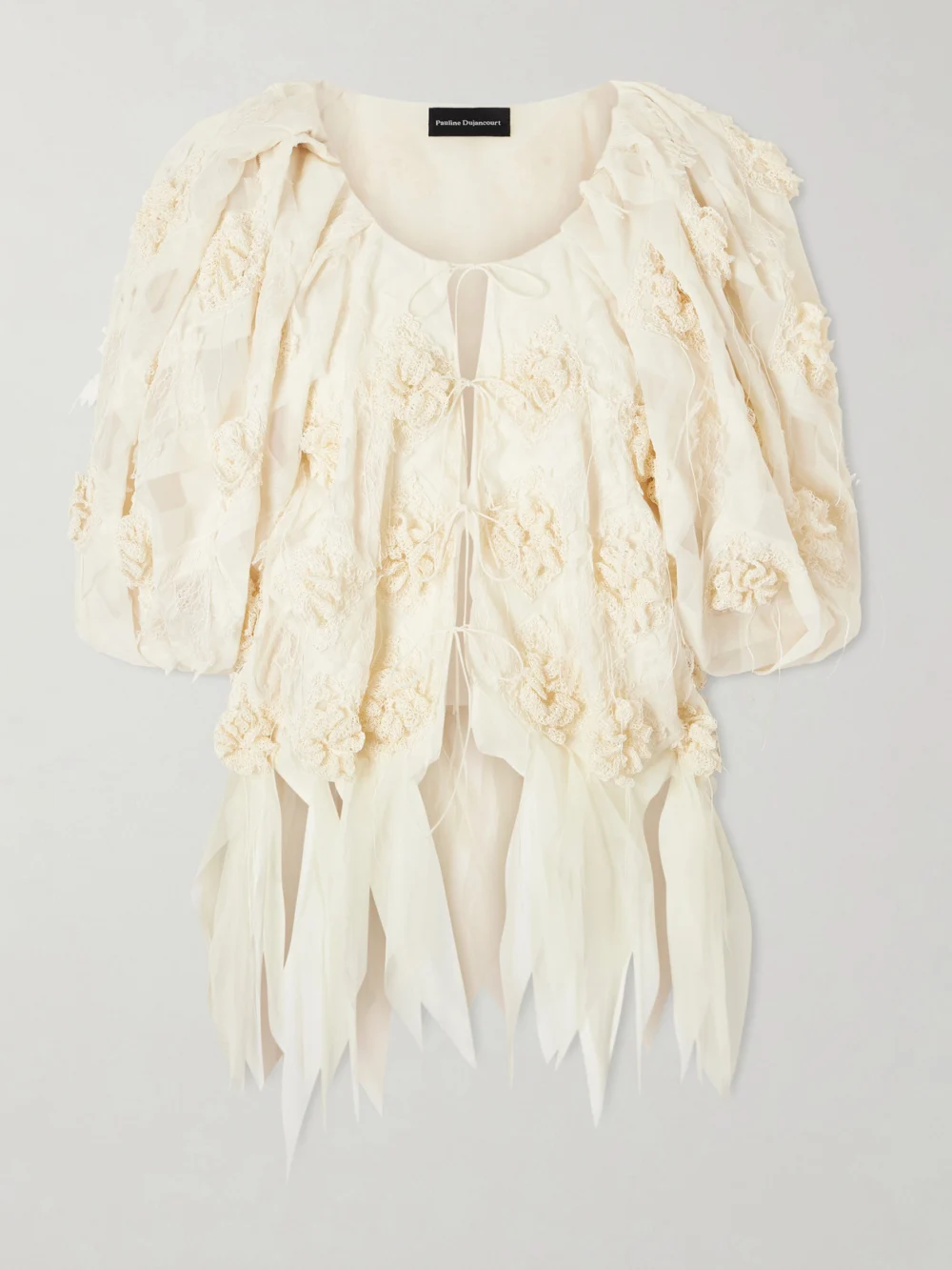 Pauline Dujancourt Lace-trimmed Embroidered Organza Jacket in ivory