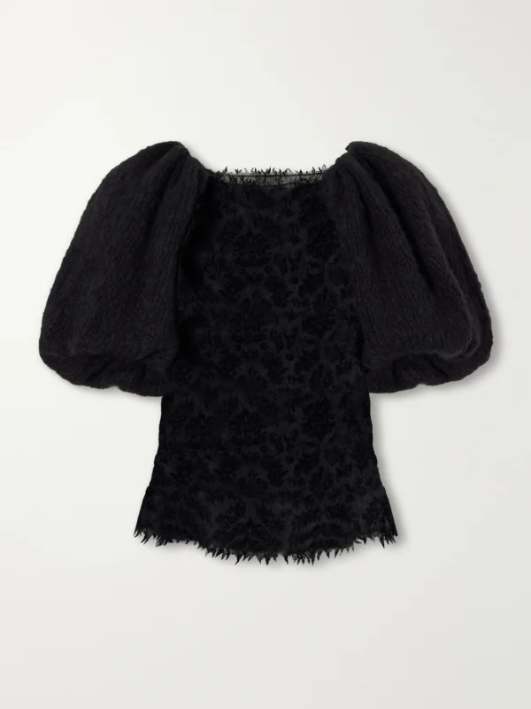 Pauline Dujancourt Laia Lace-trimmed Knitted Blouse