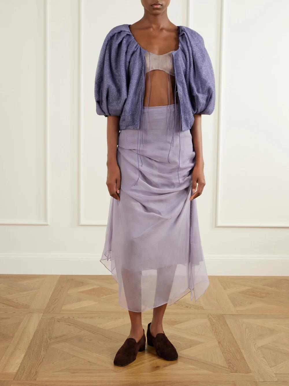 Pauline Dujancourt Lauren Printed Tulle Jacket, worn by a model