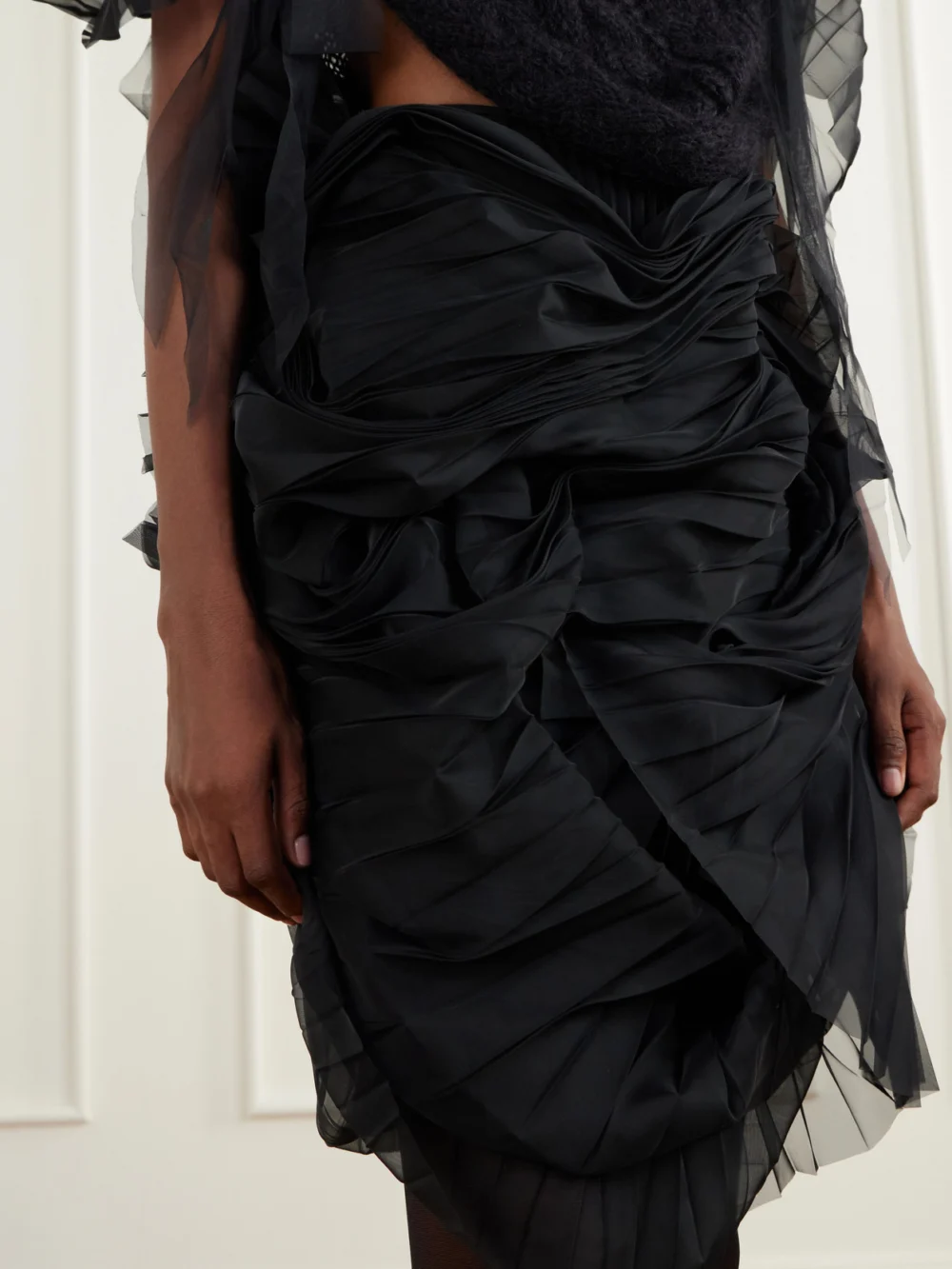 Close-up detail of the Pauline Dujancourt Minna Eerie Ruched Tulle Knee-length Skirt
