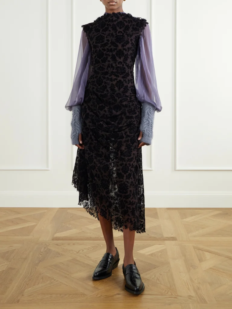 Pauline Dujancourt Najia Asymmetric Lace Midi Dress