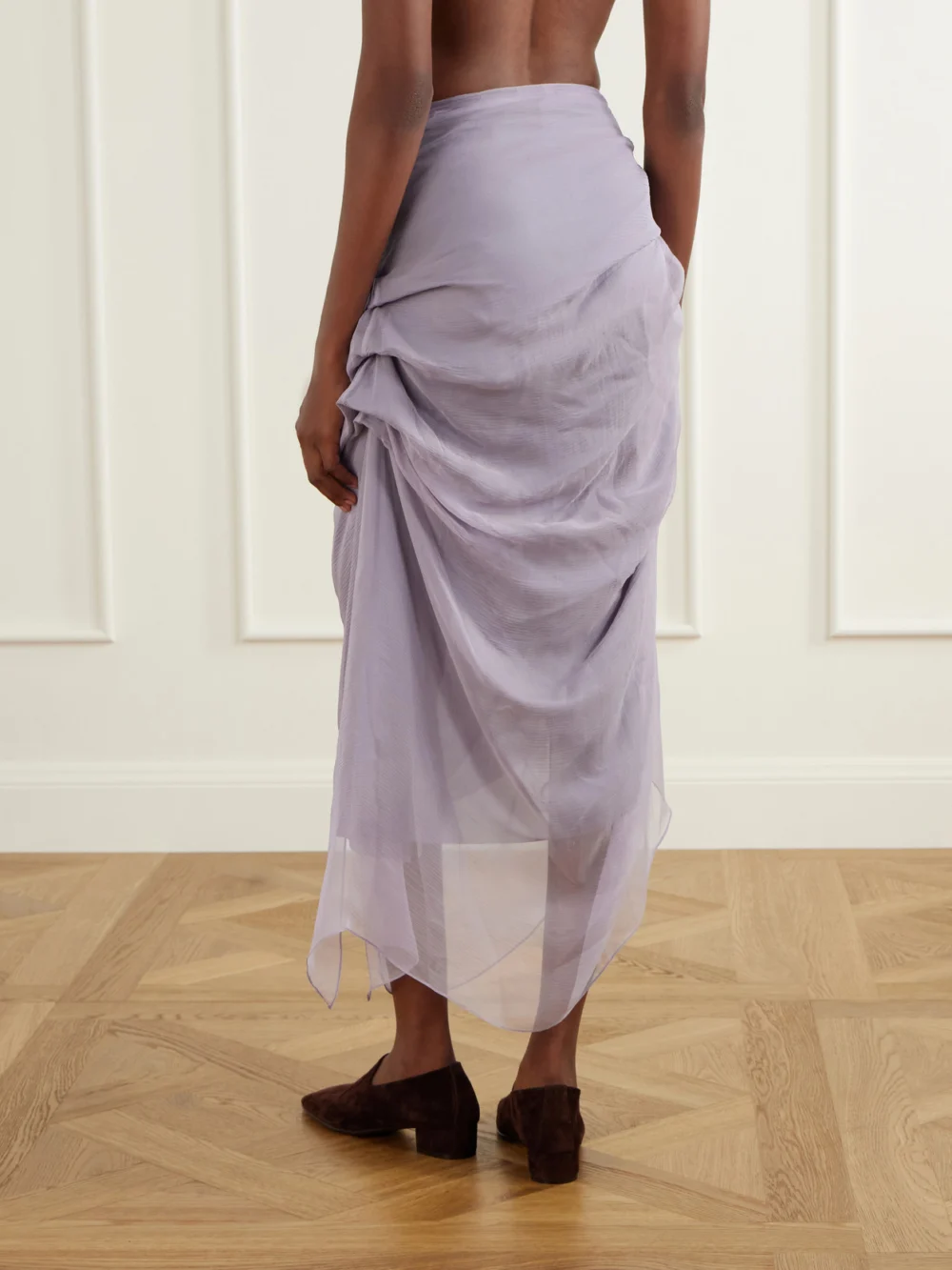 Back view of the Pauline Dujancourt Najia Silk-blend Chiffon Midi Skirt