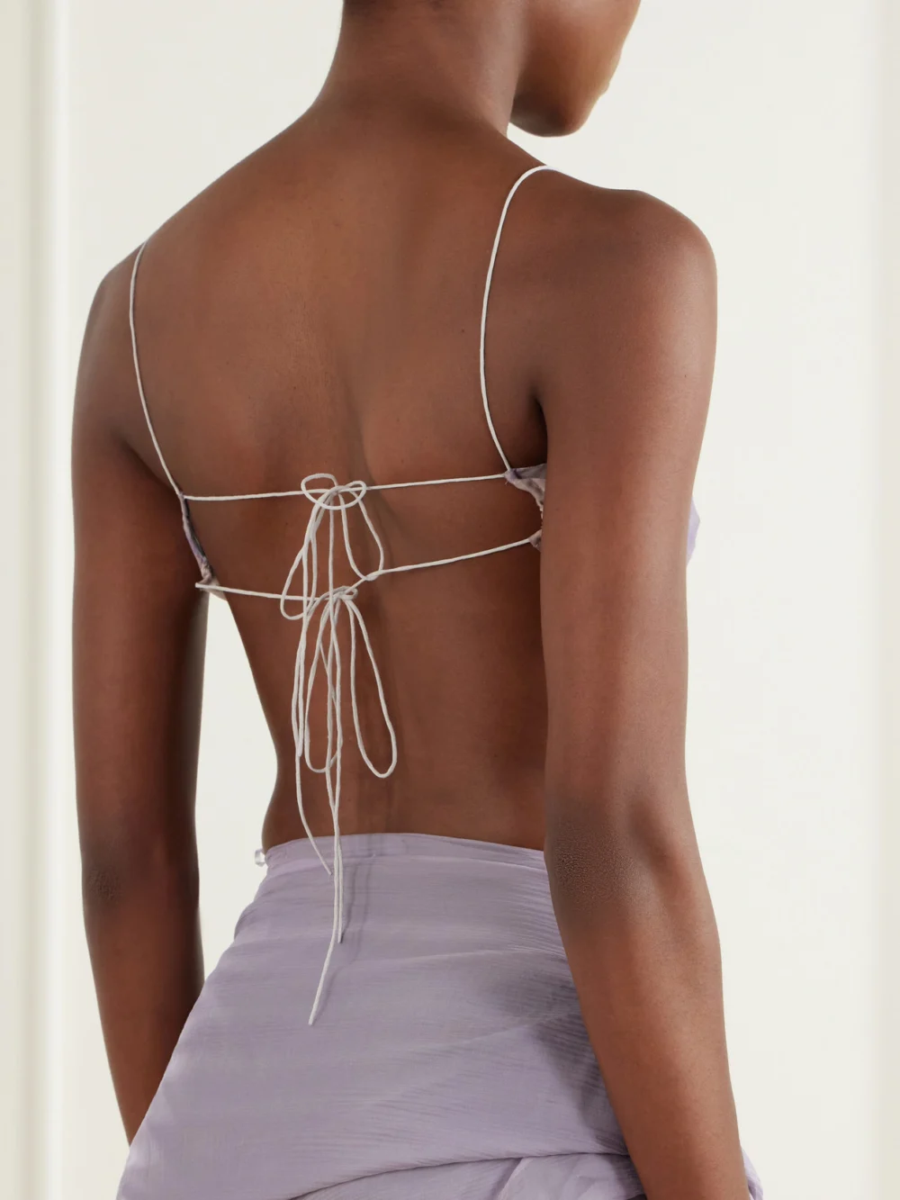 Back view of the Pauline Dujancourt Poppy Floral-print Organza Bra