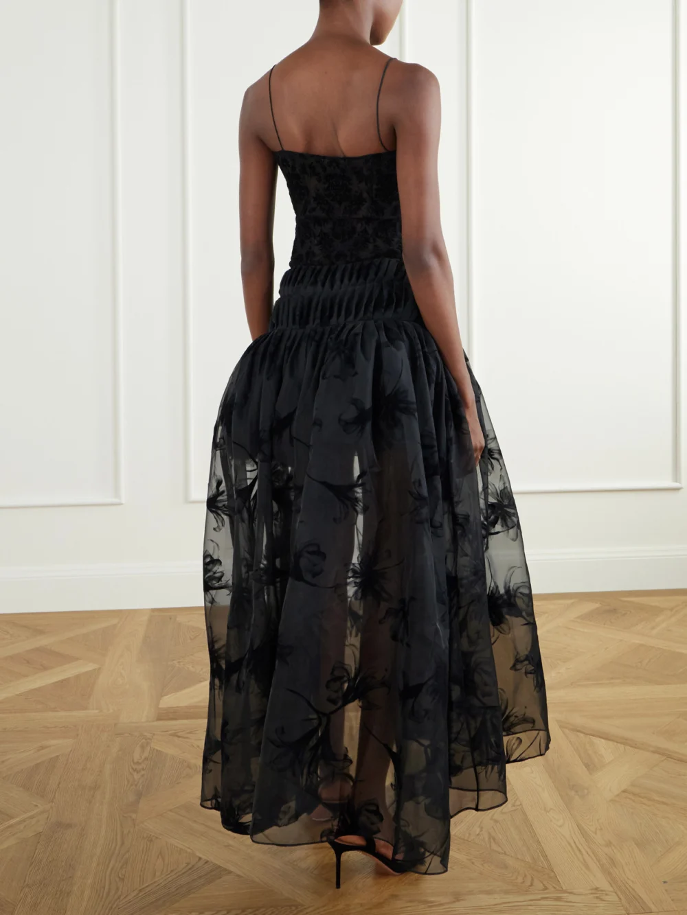 Back view of the Pauline Dujancourt Rebecca Velvet-trimmed Organza Midi Skirt