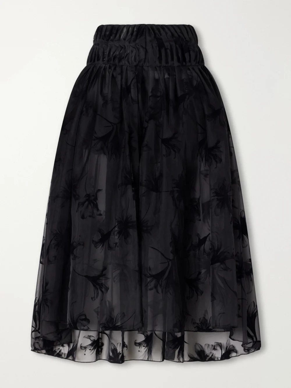 Pauline Dujancourt Rebecca Velvet-trimmed Organza Midi Skirt in black