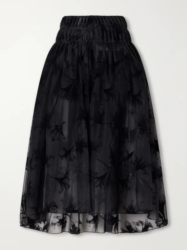 Pauline Dujancourt Rebecca Velvet-trimmed Organza Midi Skirt
