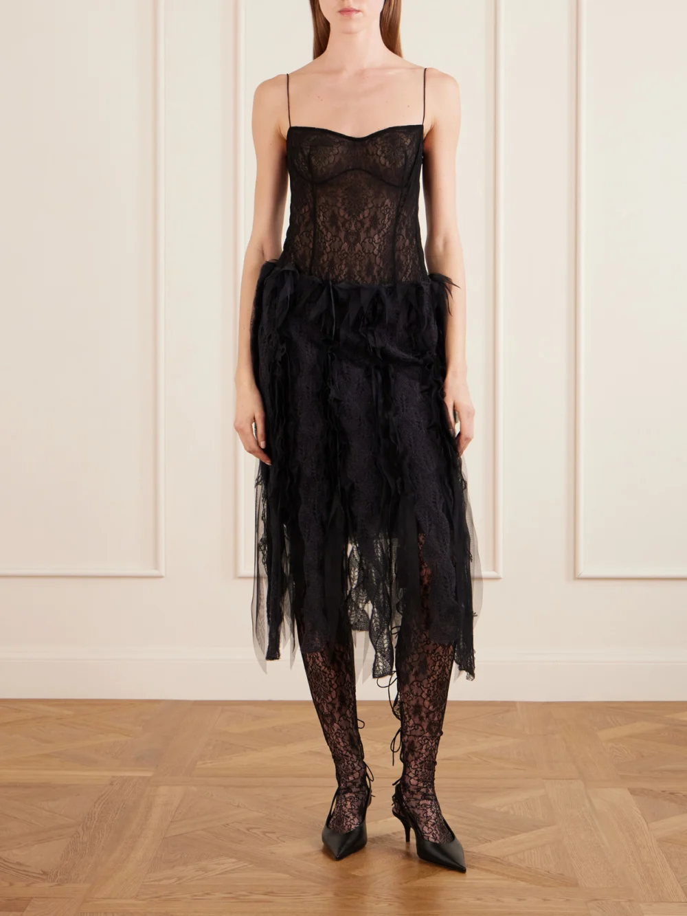 Pauline Dujancourt Seagull Lace Bodysuit, worn by a model