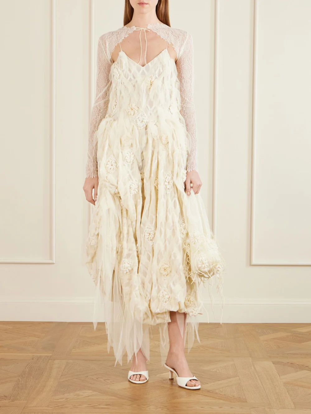 Pauline Dujancourt Seagull Lace Bodysuit, worn by a model