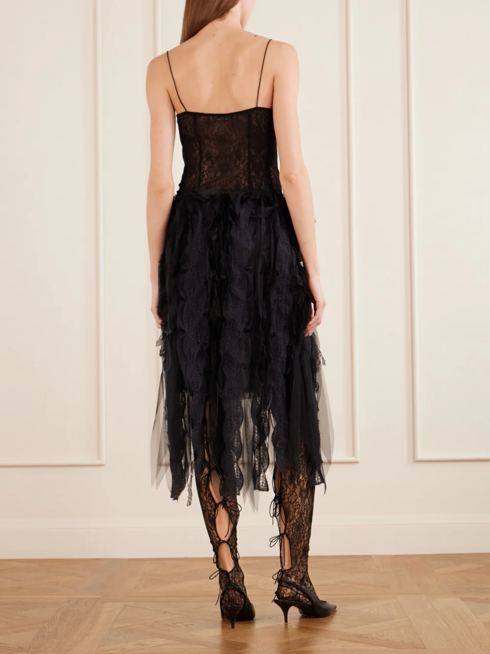 Back view of the Pauline Dujancourt Tulle-trimmed Brushed-knit Midi Skirt