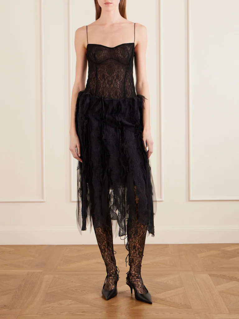Pauline Dujancourt Tulle-trimmed Brushed-knit Midi Skirt