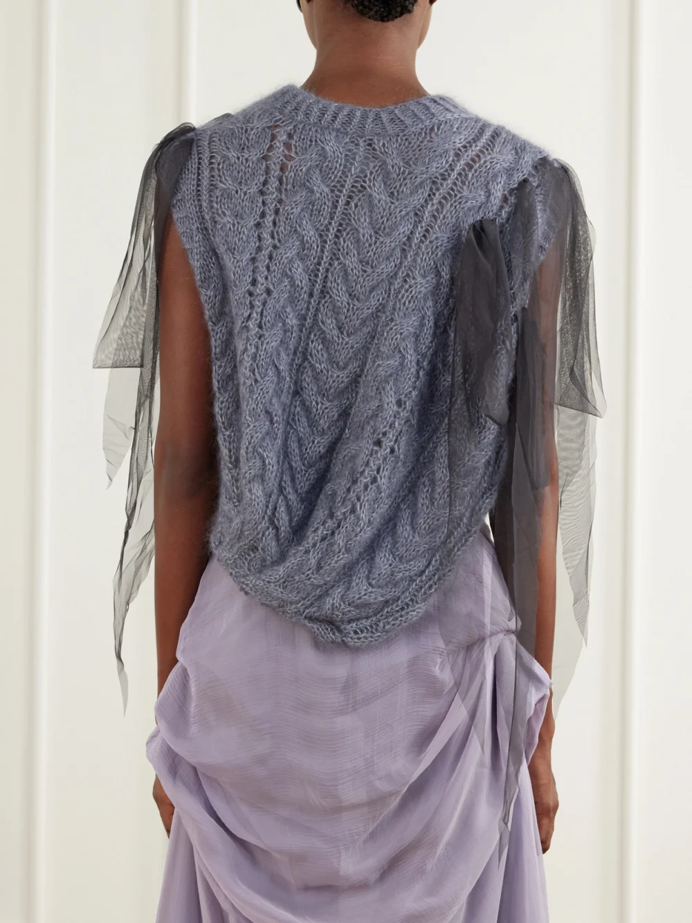 Back view of the Pauline Dujancourt Winnie Chiffon-trimmed Wool-blend Sweater
