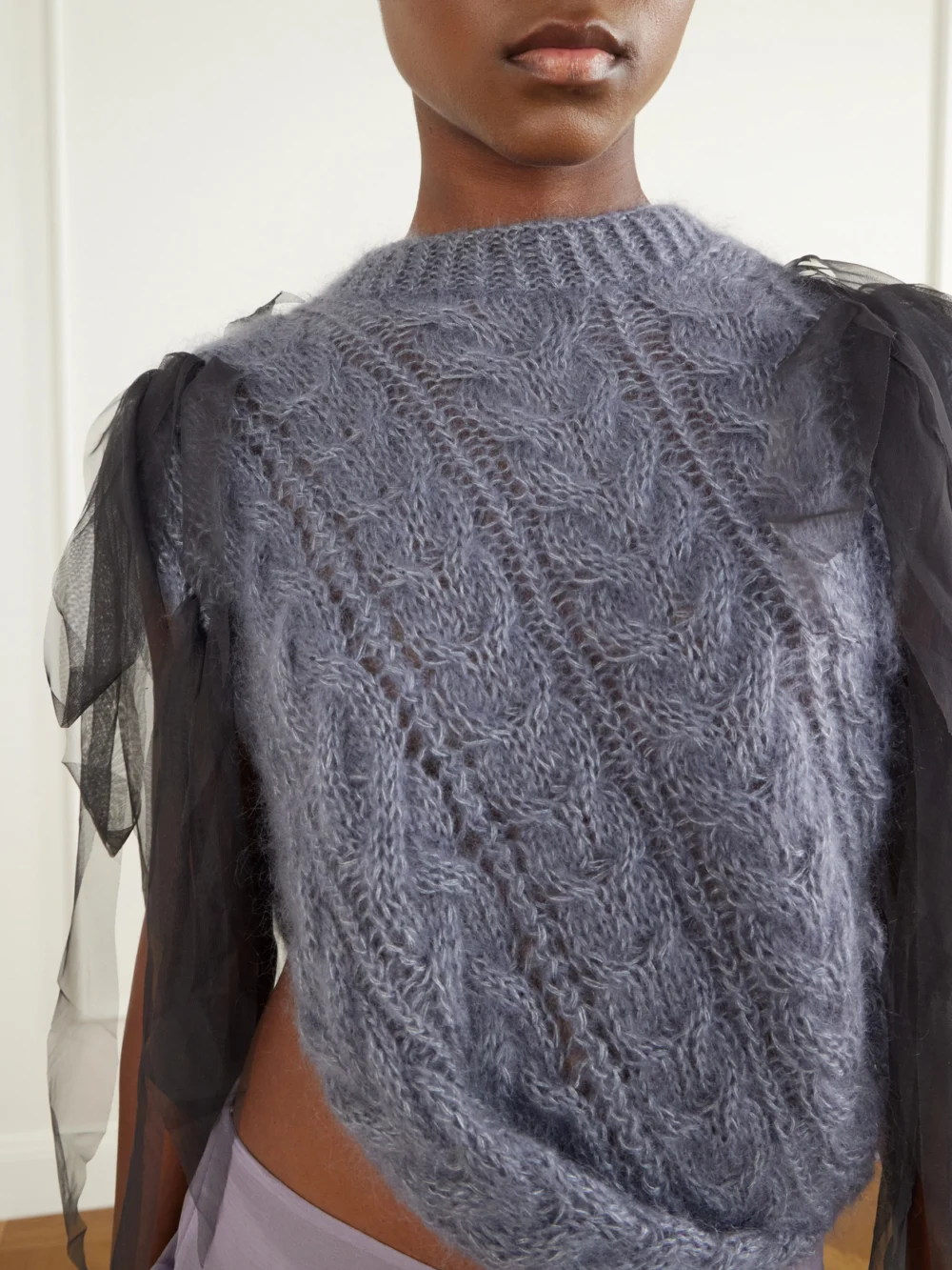 Close-up detail of the Pauline Dujancourt Winnie Chiffon-trimmed Wool-blend Sweater