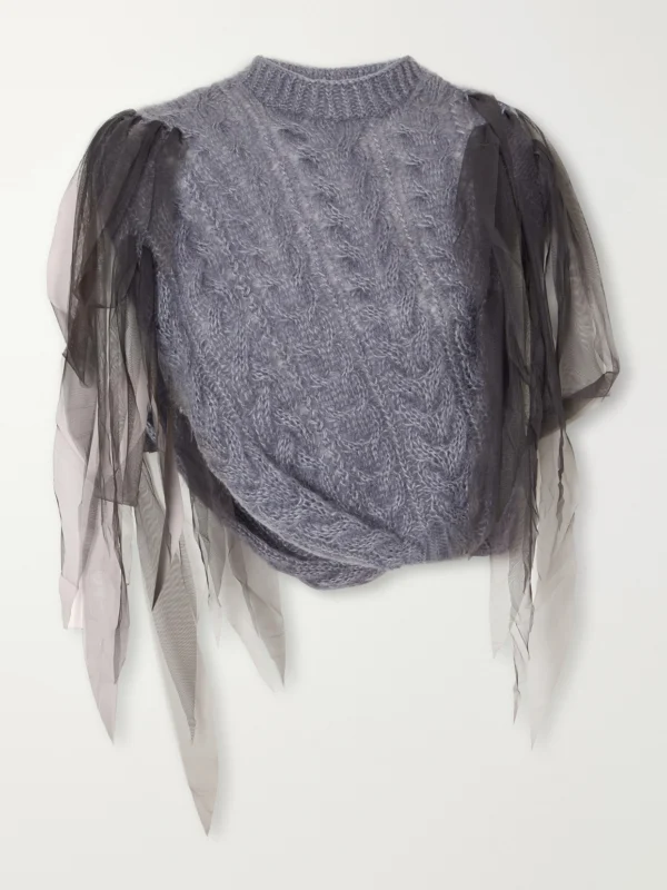 Pauline Dujancourt Winnie Chiffon-trimmed Wool-blend Sweater