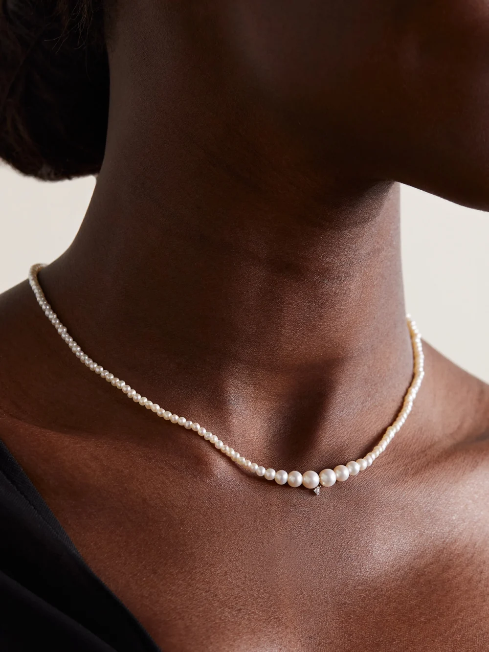 Persée 18-karat Gold, Pearl and Diamond Necklace, styled view