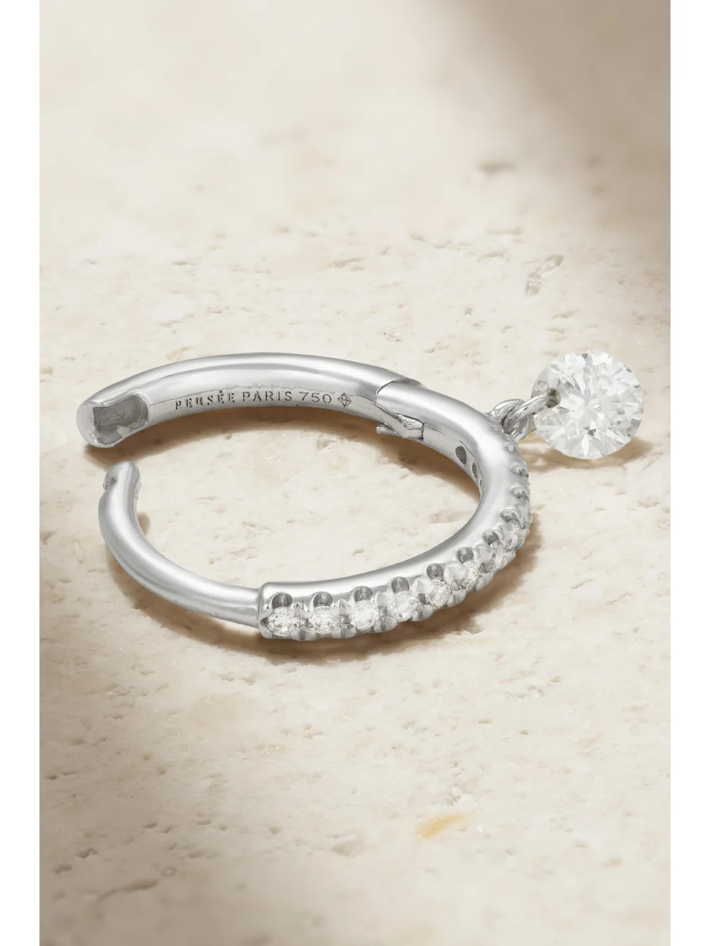 Close-up detail of the Persée 18-karat White Gold Diamond Single Earring