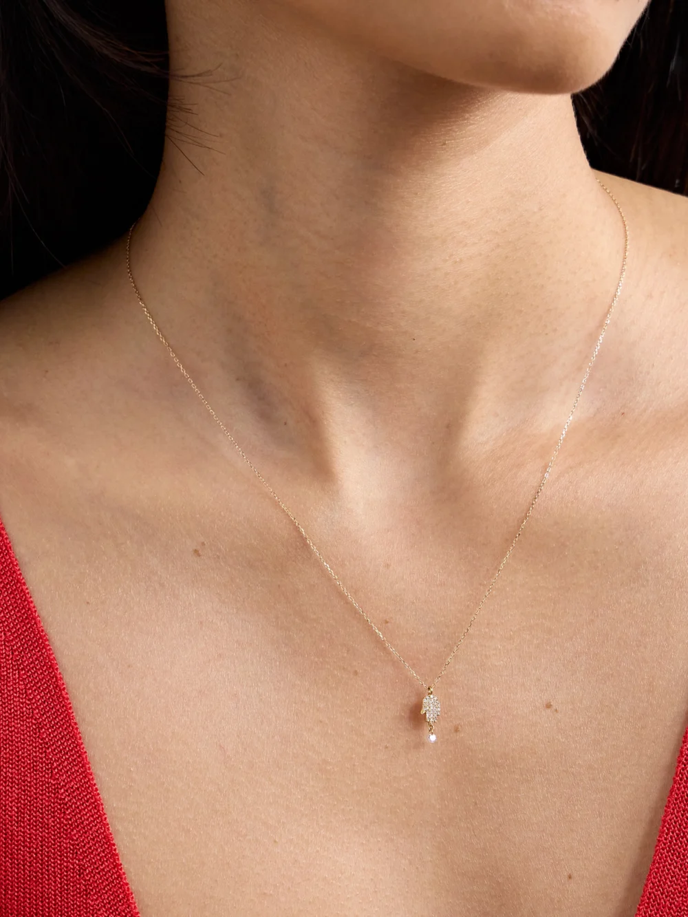Persée Hand of Fatima 18-karat Gold Diamond Necklace, styled view