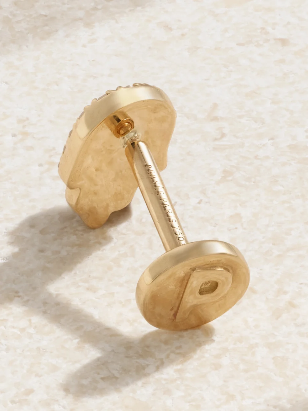 Close-up detail of the Persée Hand of Fatima 18-karat Gold Diamond Single Earring
