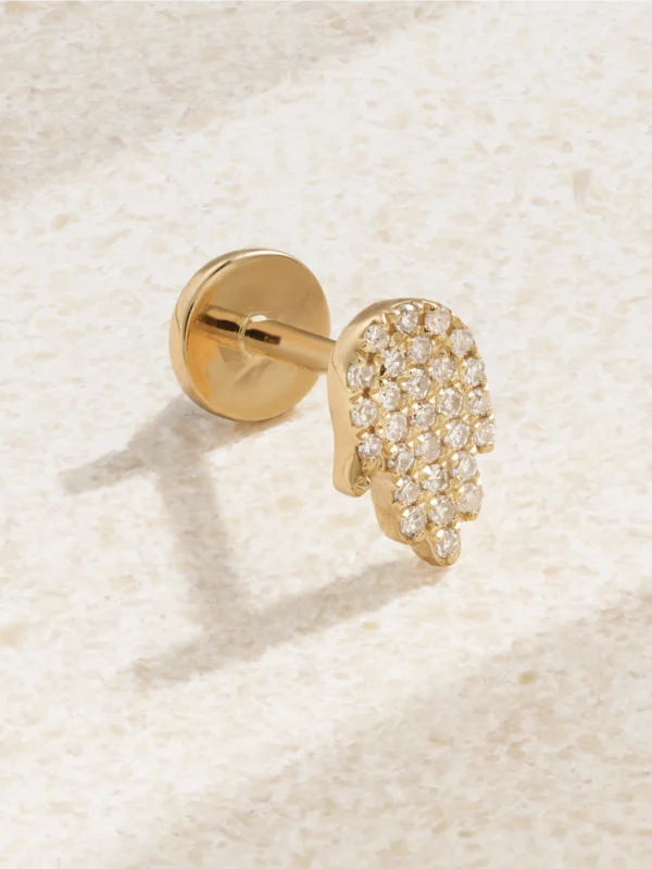 Persée Hand of Fatima 18-karat Gold Diamond Single Earring