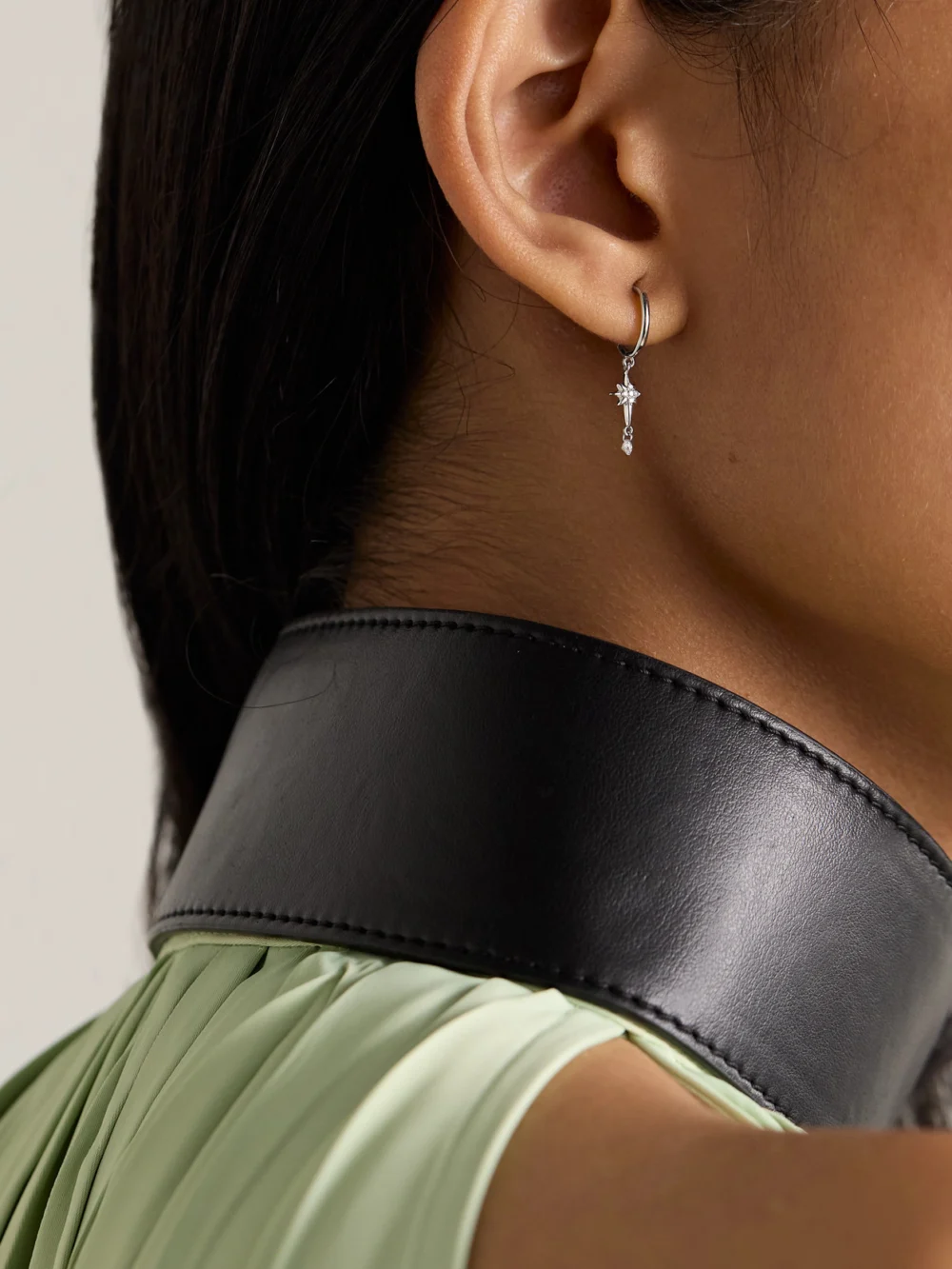 Persée North Star 18-karat White Gold Diamond Single Hoop Earring, styled view