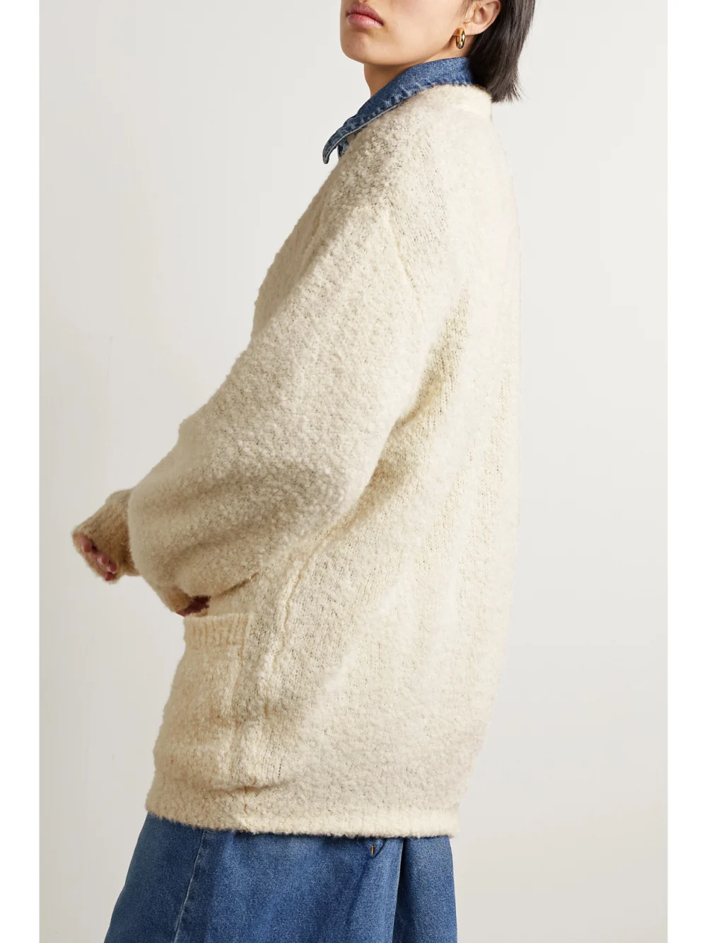 Back view of the Petar Petrov Cashmere, Alpaca and Silk-blend Bouclé Cardigan
