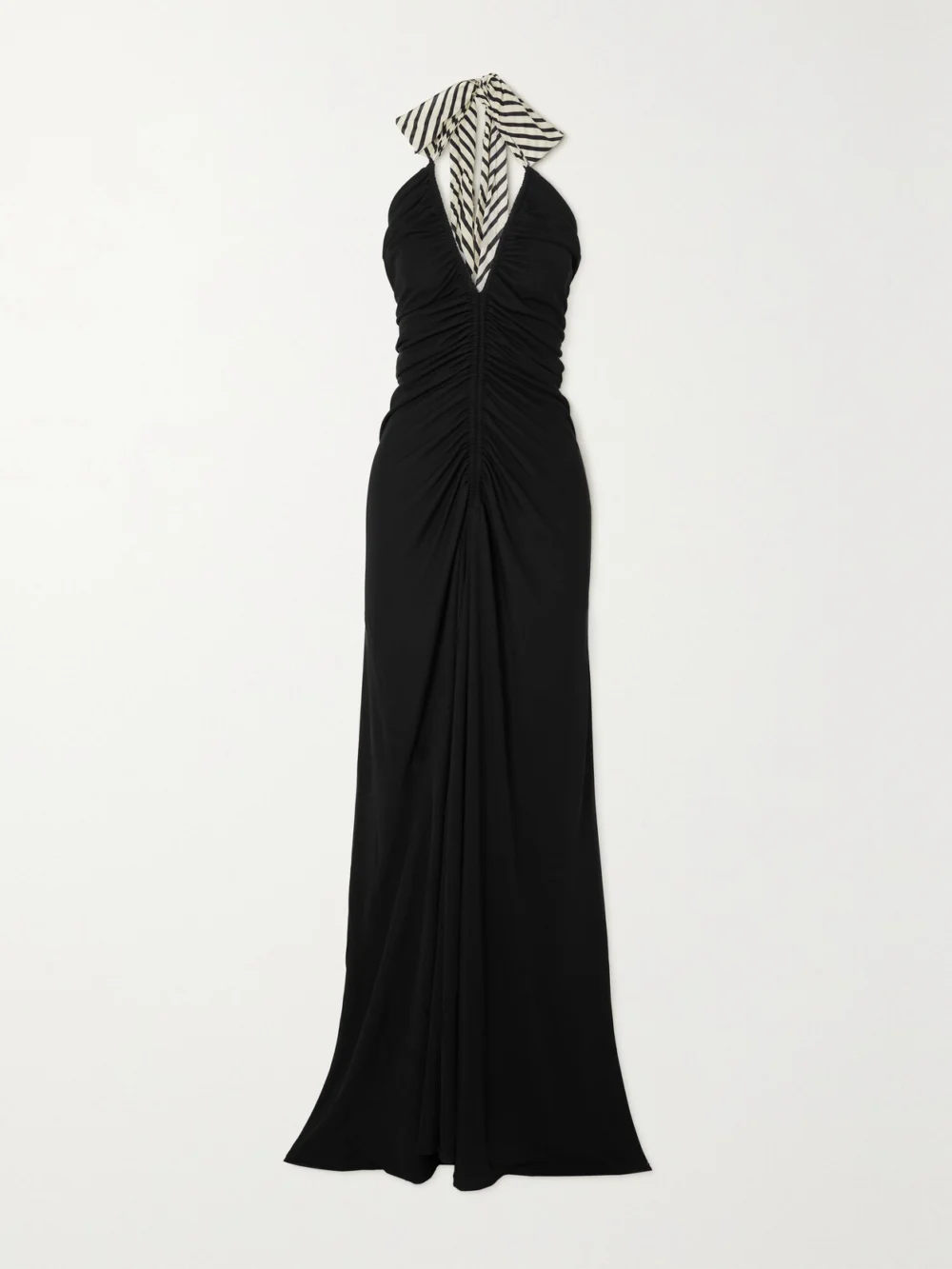 Petar Petrov Syros Striped Silk-trimmed Gathered Jersey Halterneck Maxi Dress in black