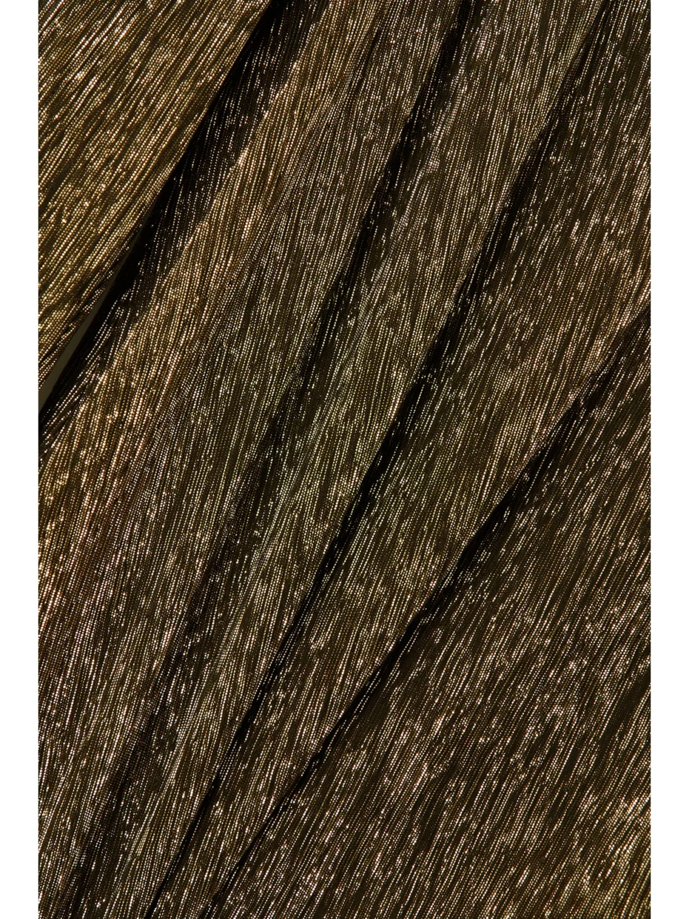 Close-up detail of the Petar Petrov Treasure Metallic Plissé-chiffon Maxi Dress
