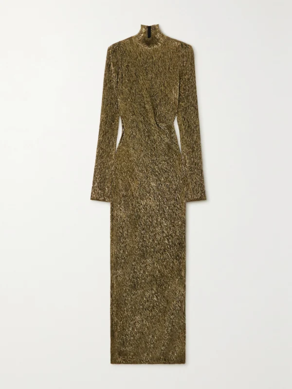 Petar Petrov Treasure Metallic Plissé-chiffon Maxi Dress
