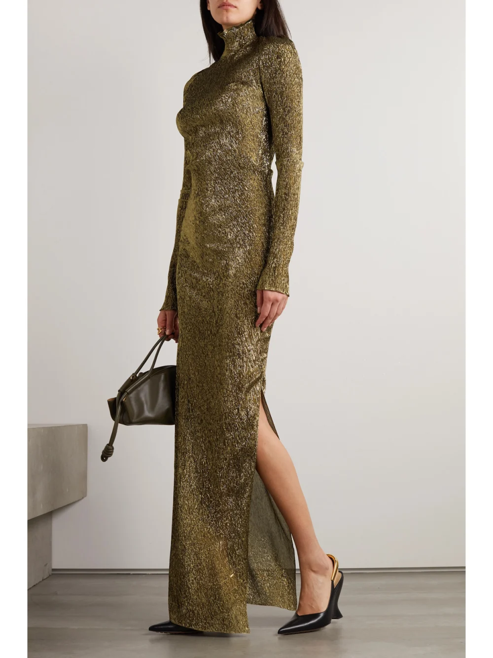 Petar Petrov Treasure Metallic Plissé-chiffon Maxi Dress, worn by a model