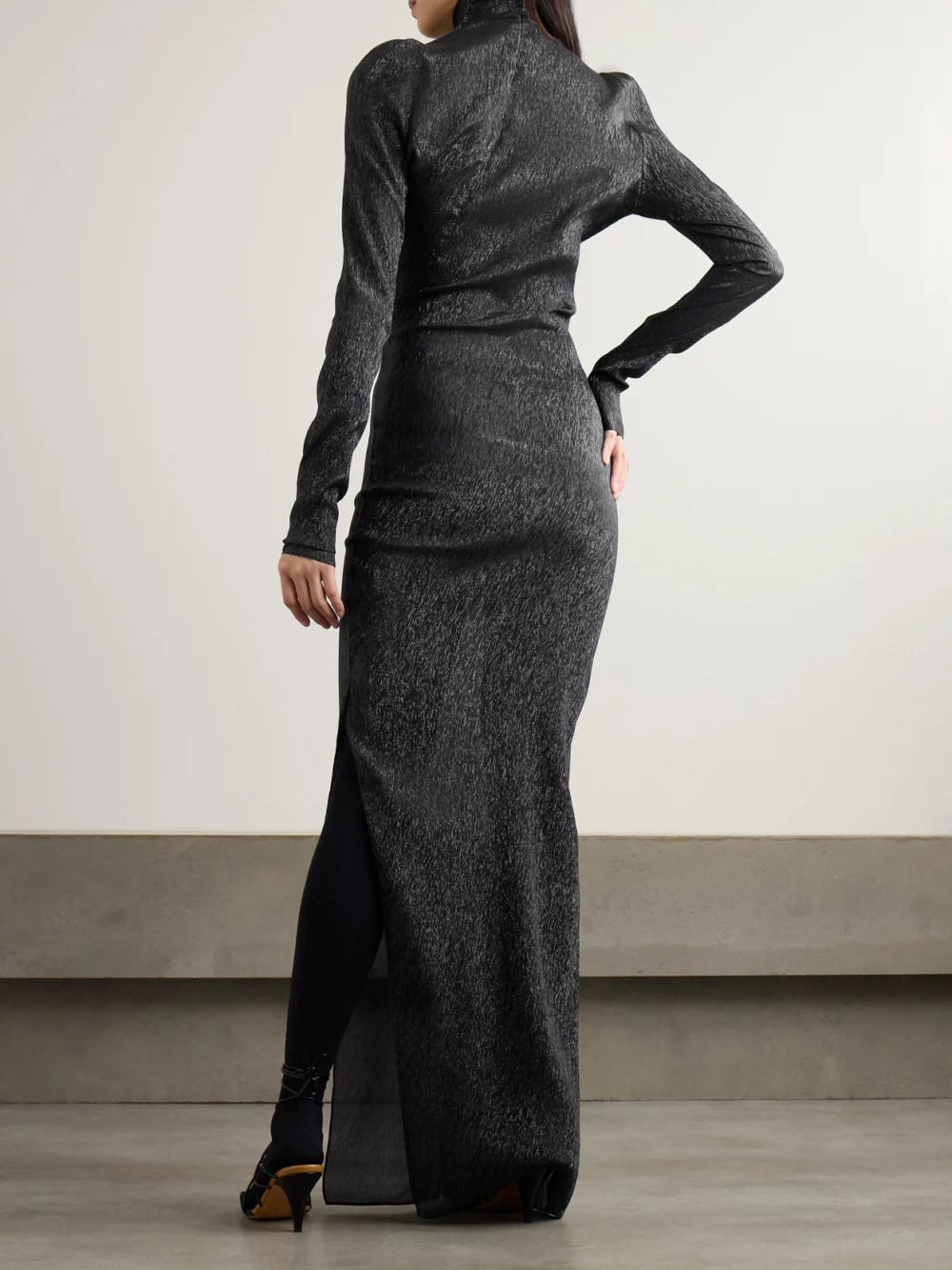 Back view of the Petar Petrov Treasure Metallic Silk-blend Maxi Dress