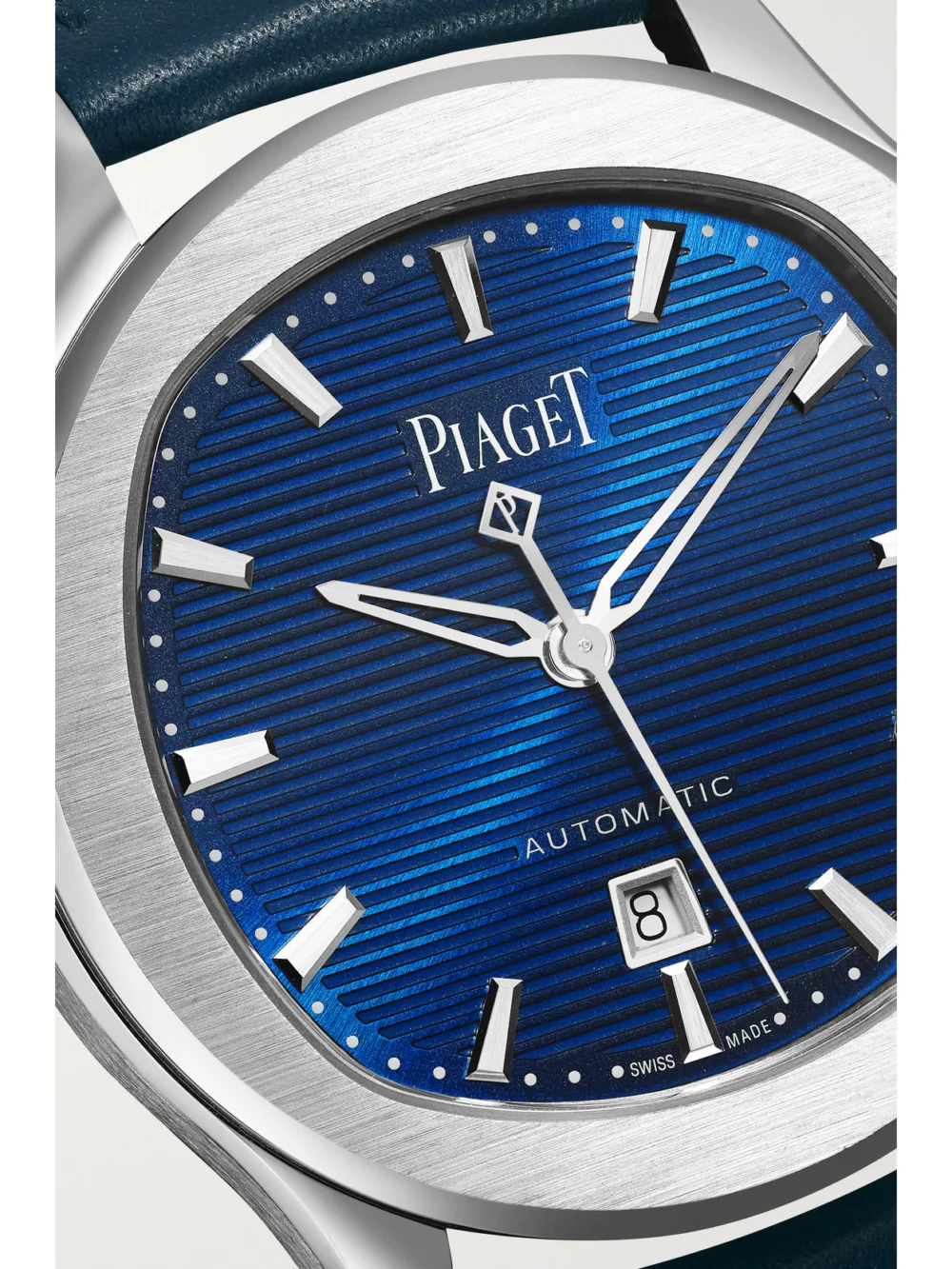 Close-up detail of the Piaget Polo Date Automatic Stainless Steel Watch