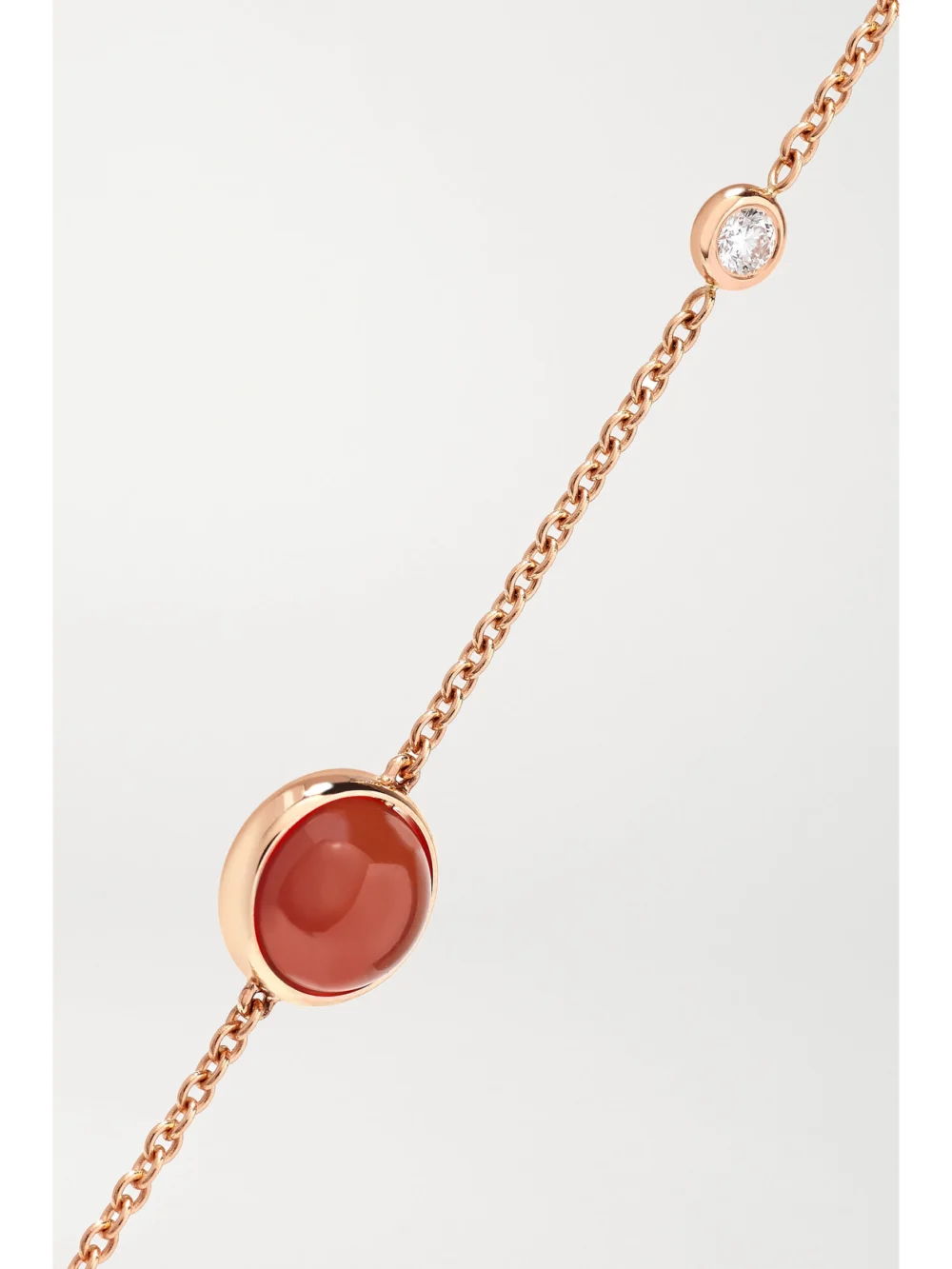 Close-up detail of the Piaget Possession 18-karat Rose Gold, Carnelian and Diamond Necklace