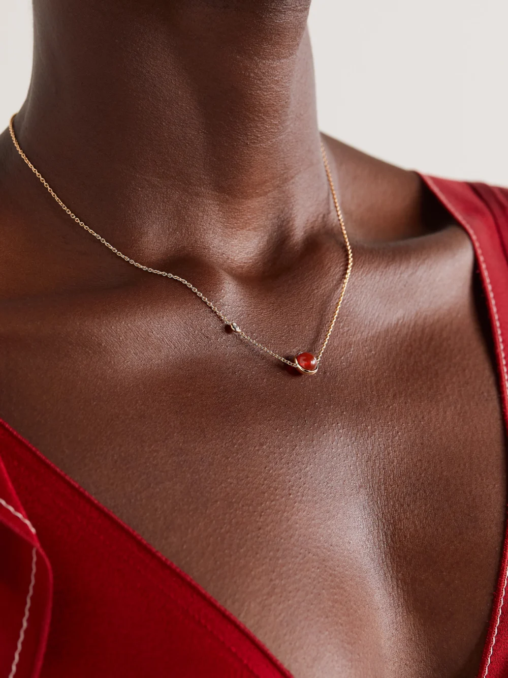 Piaget Possession 18-karat Rose Gold, Carnelian and Diamond Necklace, styled view