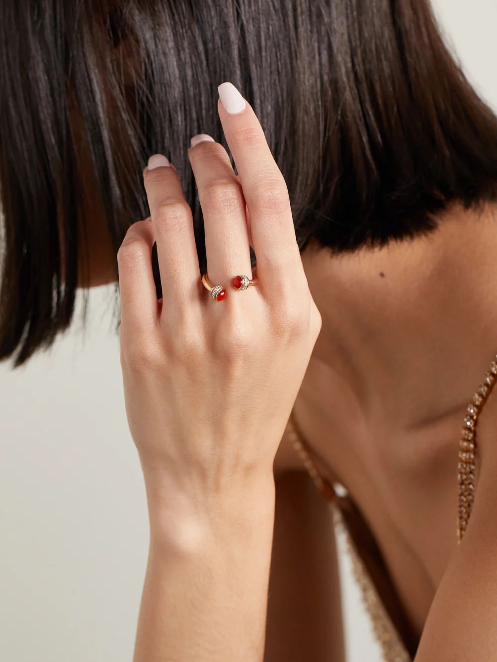 Piaget Possession 18-karat Rose Gold, Carnelian and Diamond Ring, styled view