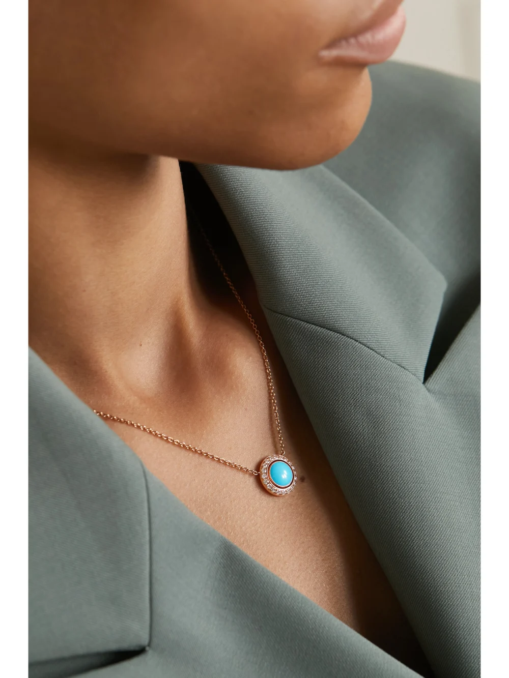 Piaget Possession 18-karat Rose Gold, Turquoise and Diamond Necklace, styled view