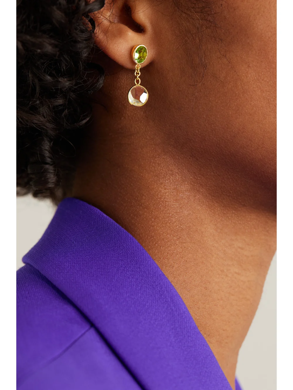 Pippa Small 18-karat Gold, Aquamarine and Peridot Earrings, styled view