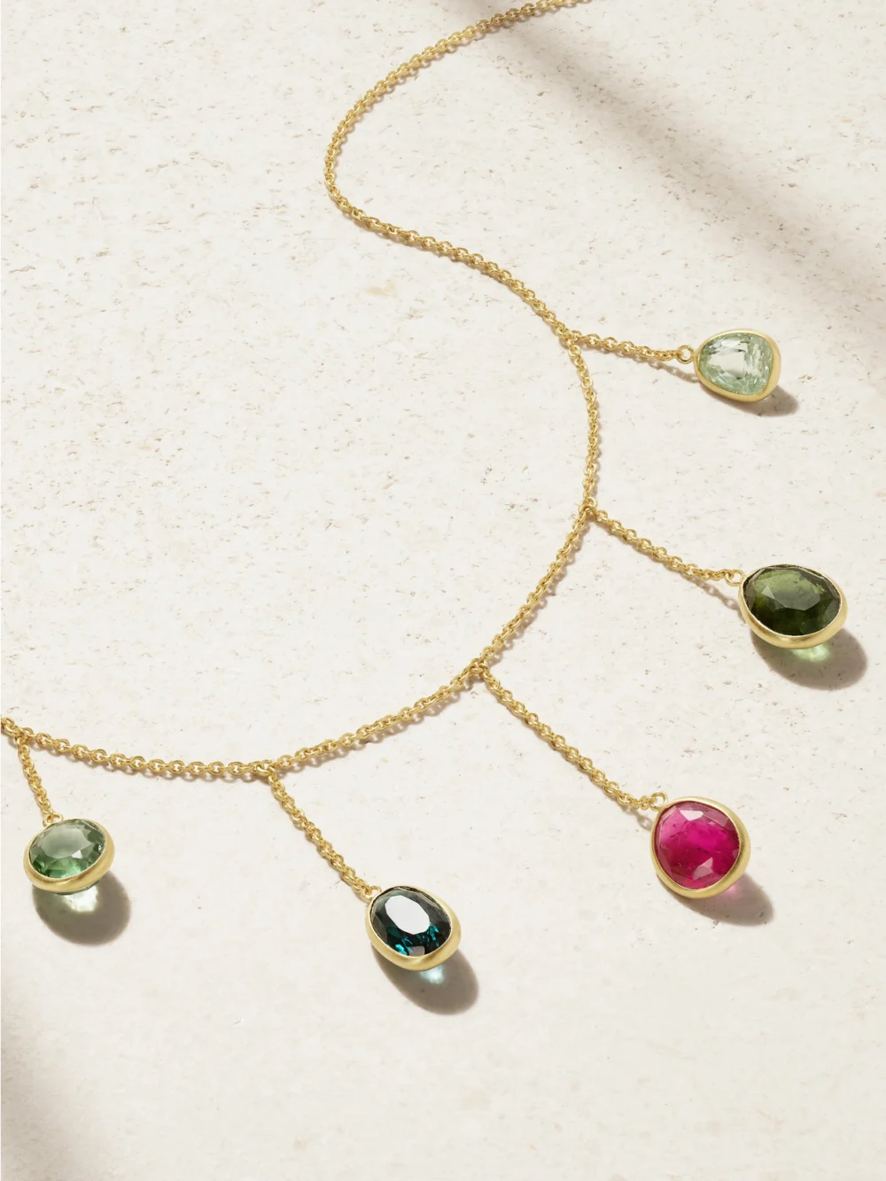 Close-up detail of the Pippa Small Iris 18-karat Gold Tourmaline Necklace