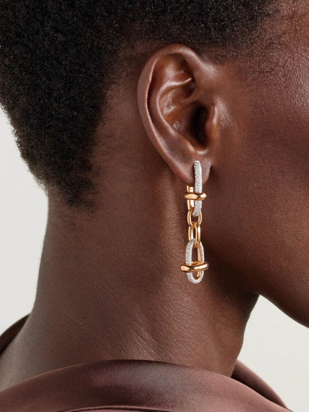 Pomellato Iconica 18-karat Rose and Rhodium-plated White Gold Diamond Earrings, styled view