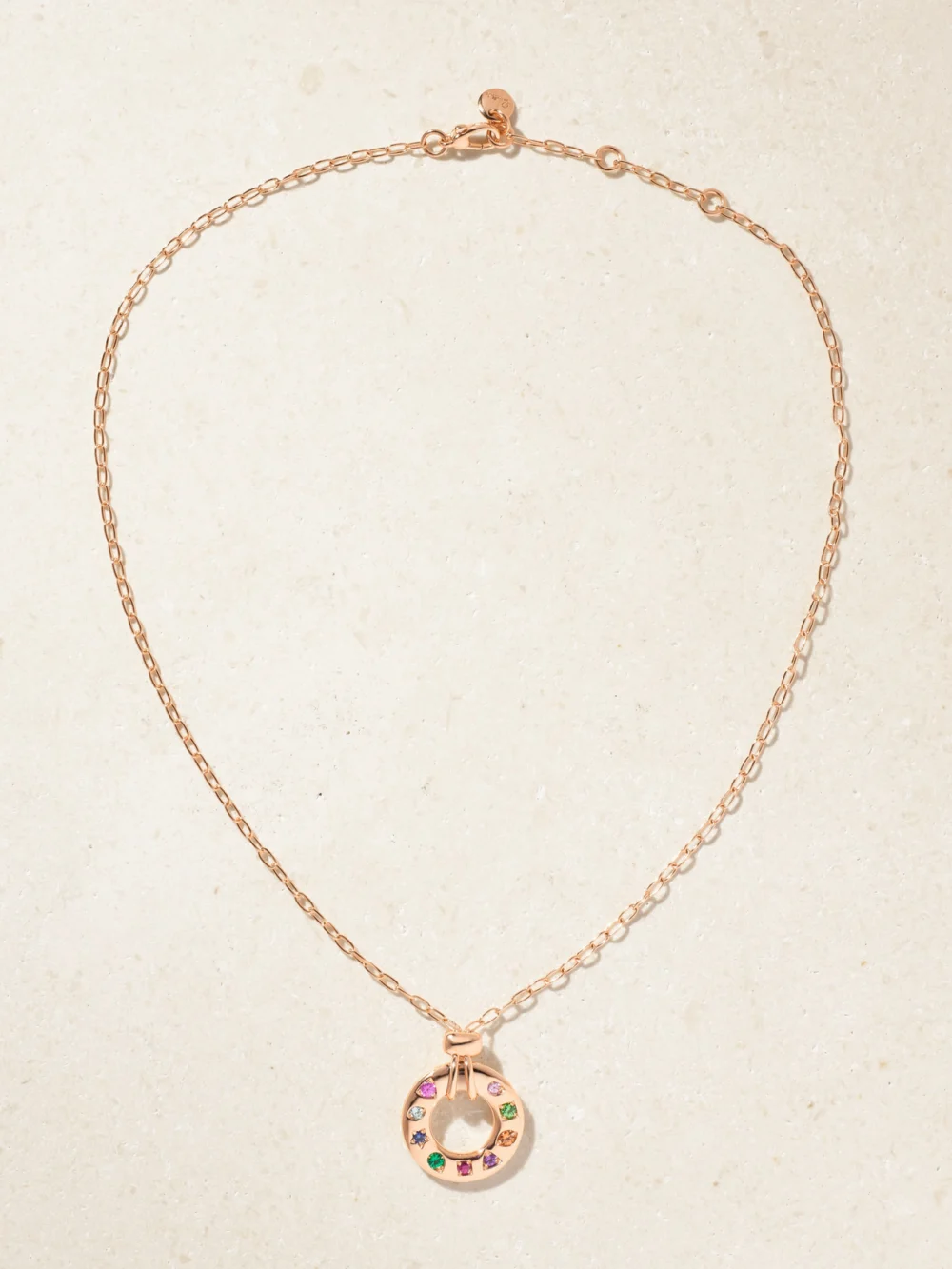 Close-up detail of the Pomellato Iconica Reversible 18-karat Rose Gold Multi-stone Necklace