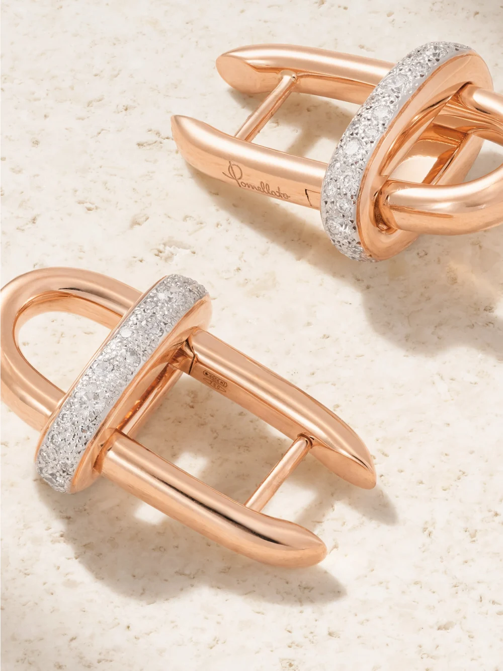 Back view of the Pomellato Iconica Rhodium-plated 18-karat Rose Gold Diamond Hoop Earrings