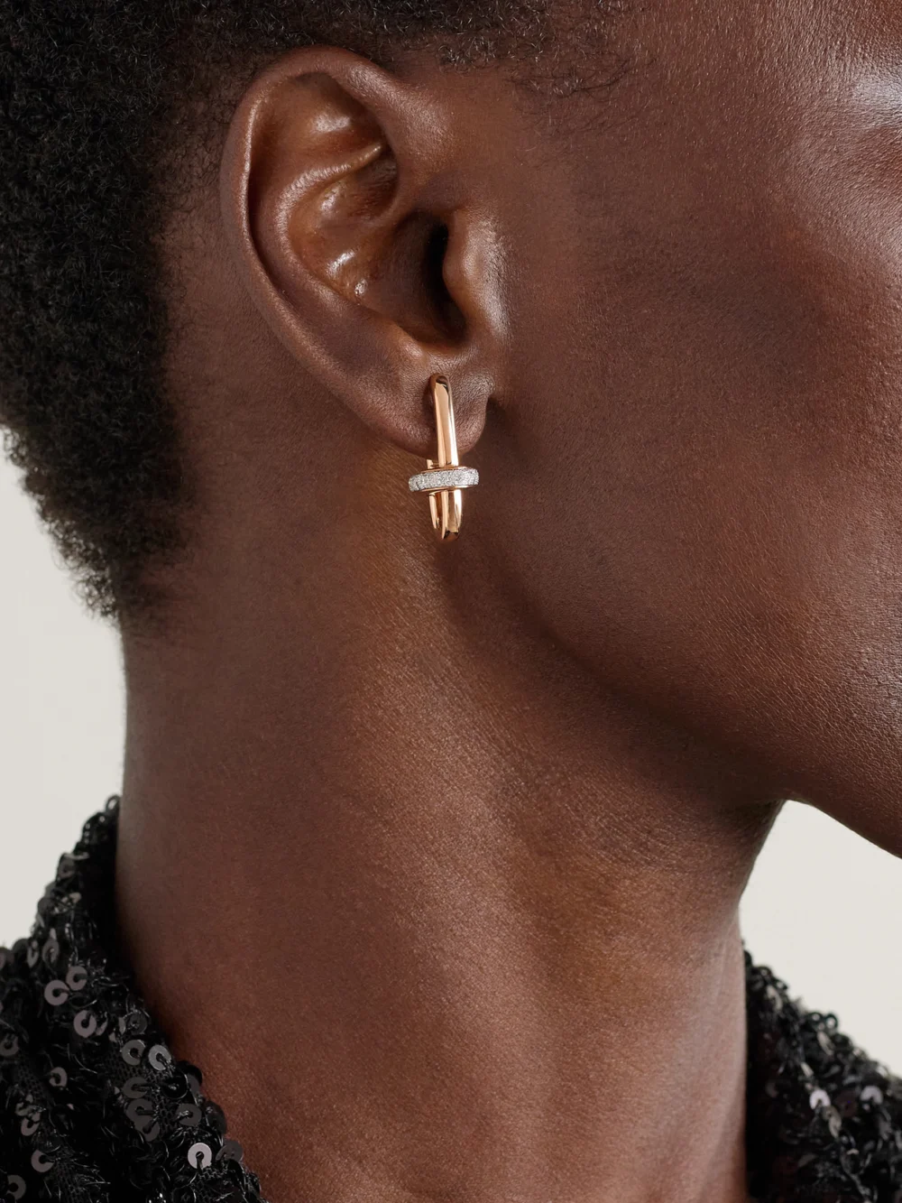 Pomellato Iconica Rhodium-plated 18-karat Rose Gold Diamond Hoop Earrings, styled view