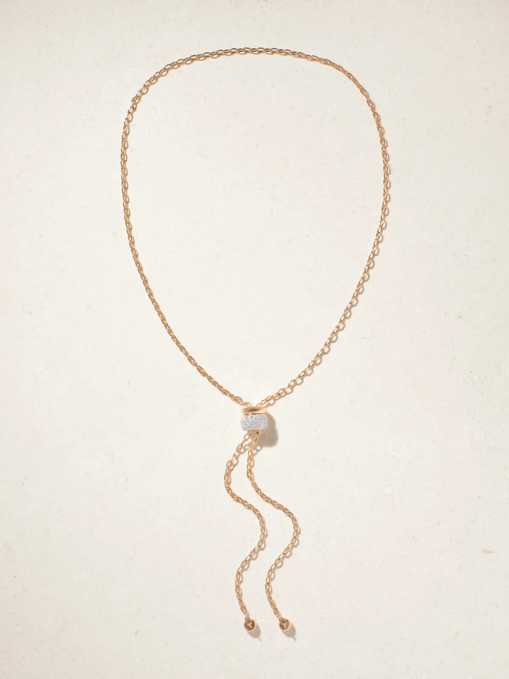 Close-up detail of the Pomellato Iconica Rhodium-plated 18-karat Rose Gold Diamond Necklace