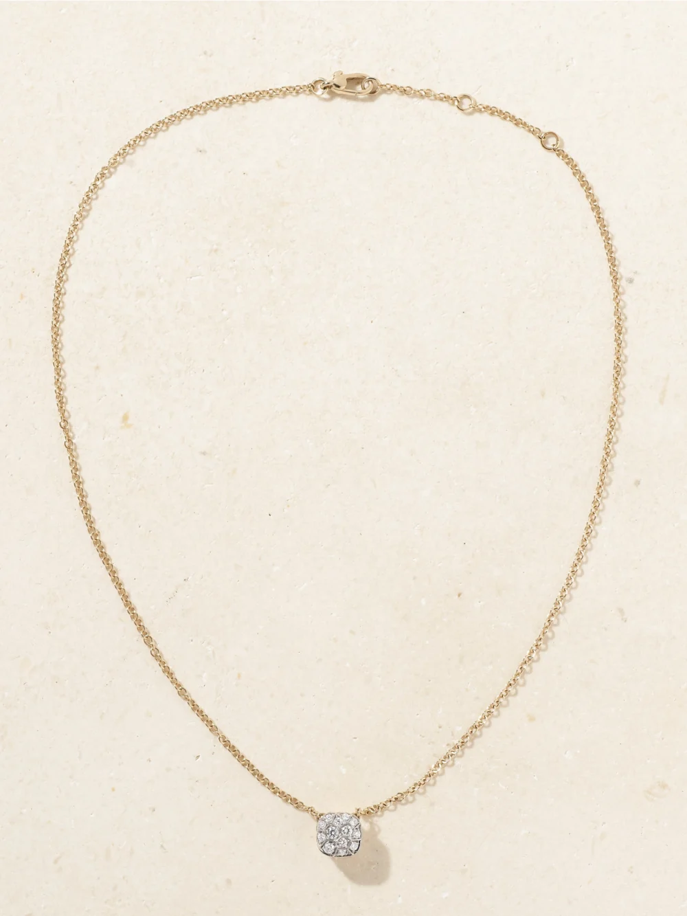 Close-up detail of the Pomellato Nudo 18-karat Gold and White Gold Diamond Necklace
