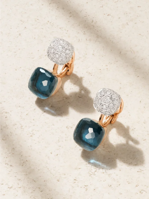 Pomellato Nudo 18-karat Rose and White Gold, Topaz and Diamond Earrings